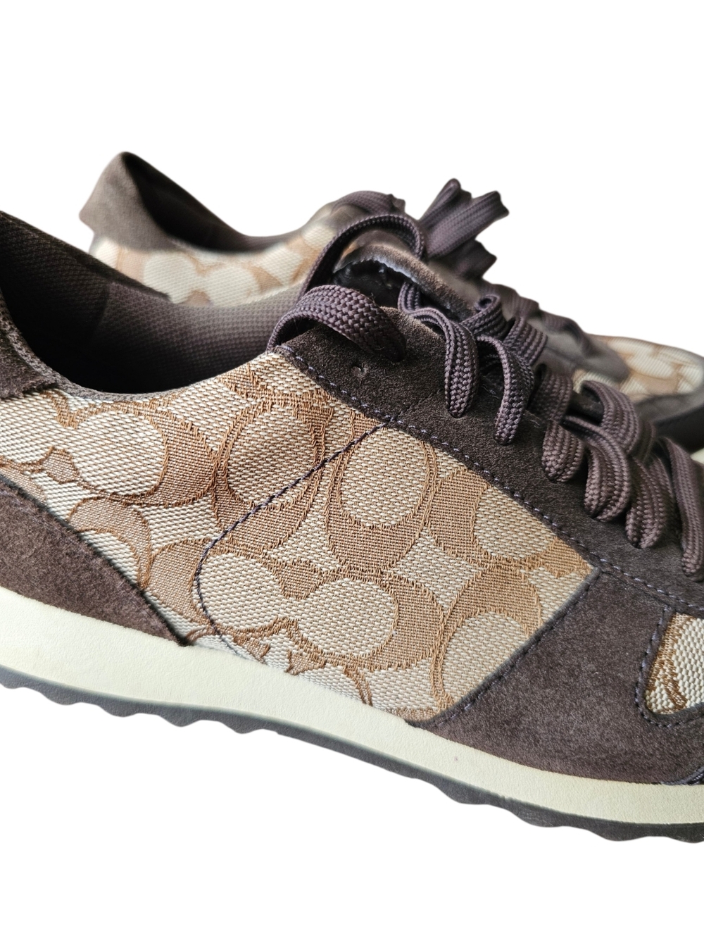 Coach Mason Signature Jacquard Khaki Chestnut Sneakers - Picture 4 of 8